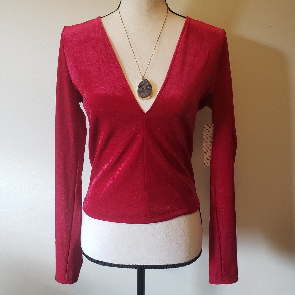 Urban Outfitters Velvet V-Neck Top Size L